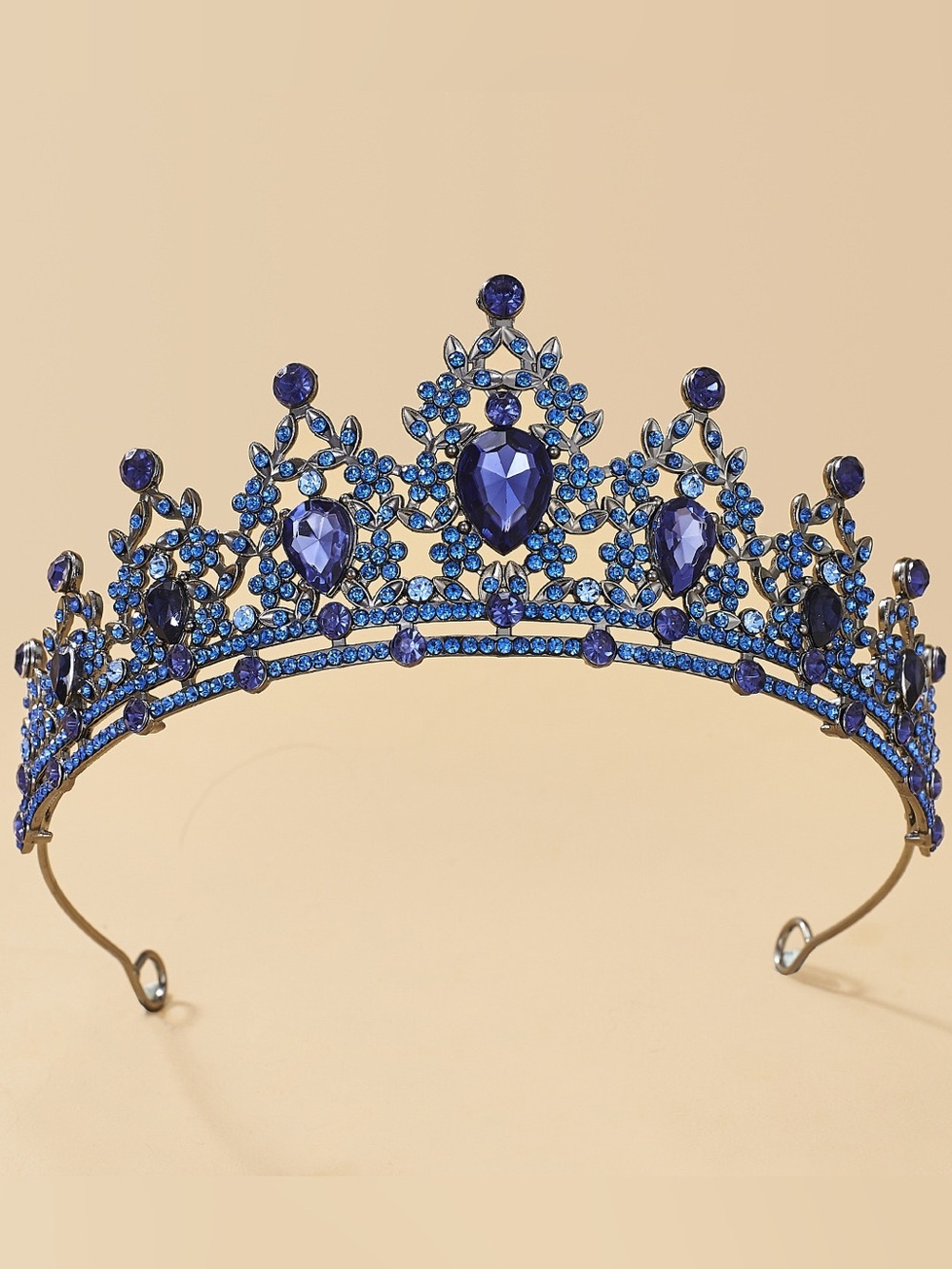 Royal Blue Jeweled Tiara Headband for Women